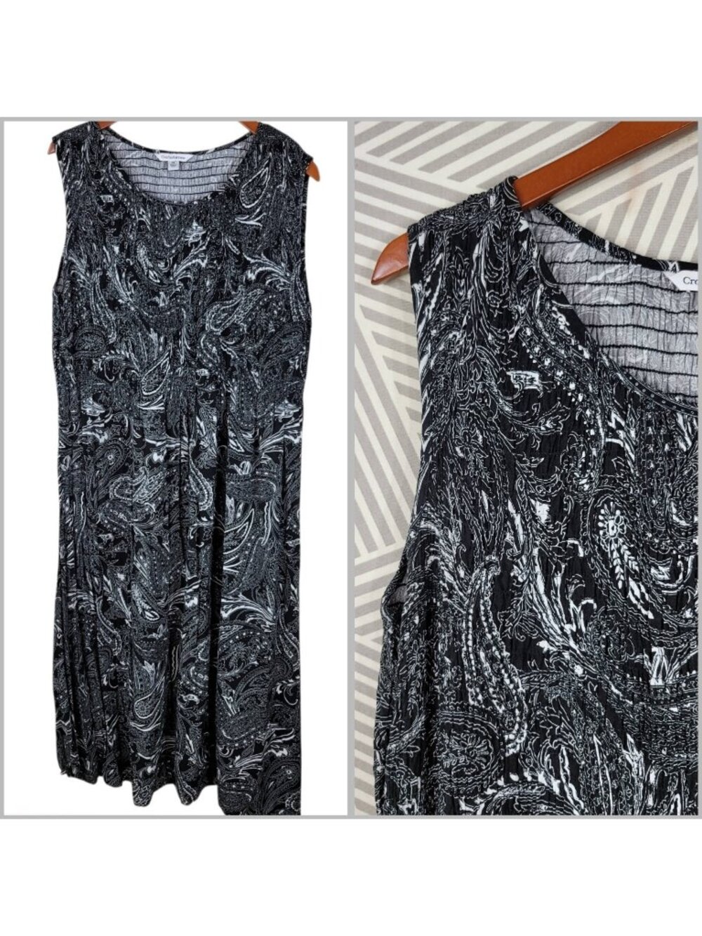 Croft Barrow Shirt Dress Plus 1X Paisley Casual party Shirred Long Maxi Black